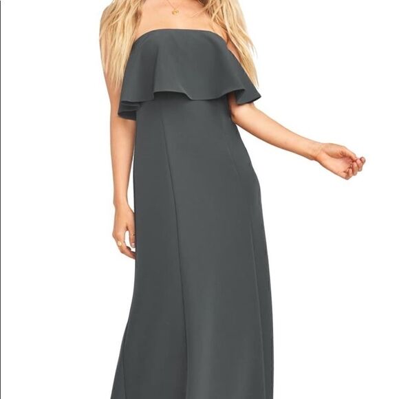 Show me your mumu Monaco ruffle charcoal gown NWT - Picture 2 of 3